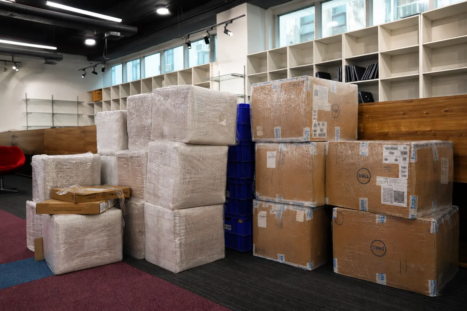Packaged enterprise equipment staged for forward and reverse logistics