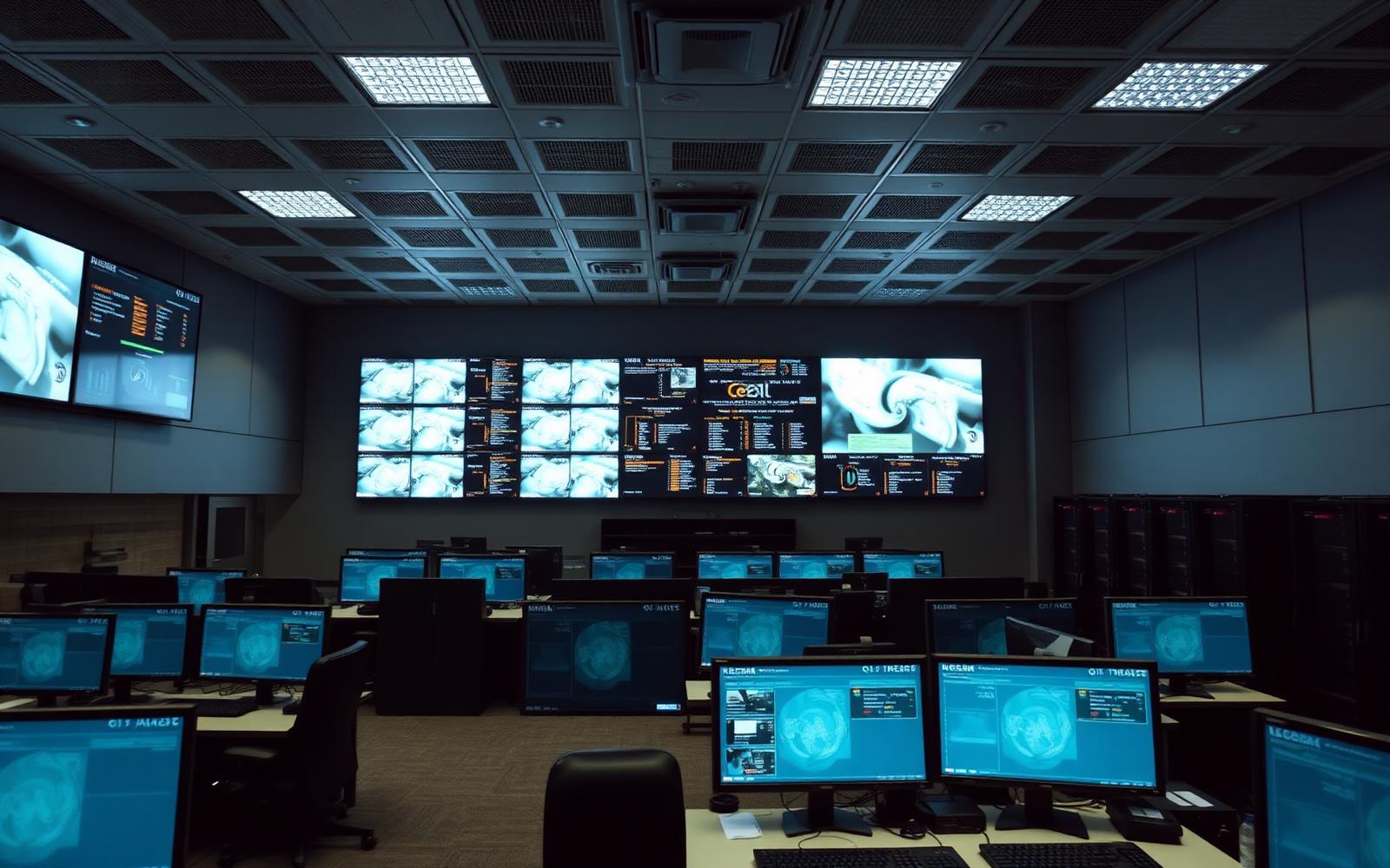 Monitoring dashboards and server racks in an operations centre